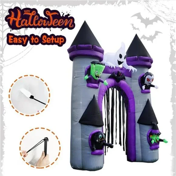 10 Ft Halloween Inflatables Castle Archway Decoration with Ghost Green Weirdo